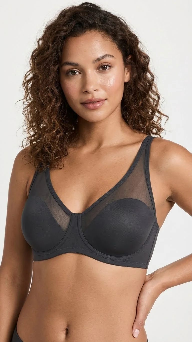 LunaIntim Siyah Modern Kesim Toparlayıcı Sütyen Tül Detaylı Soft Cup Minimizer - Arka Görünüm